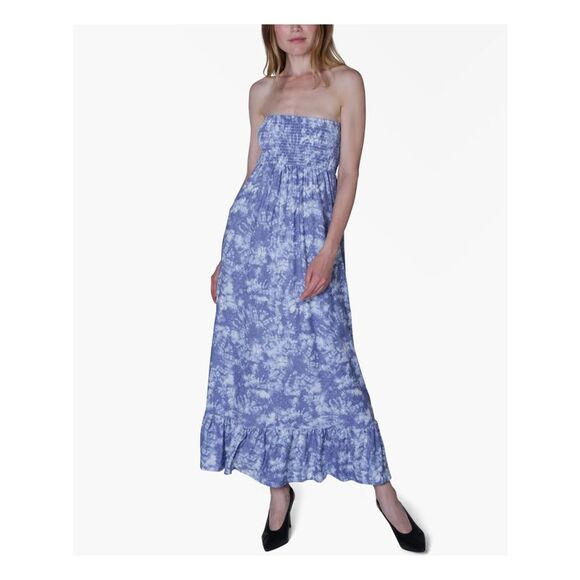 ULTRA FLIRT Dresses & Skirts - ULTRA FLIRT Womens Maxi Dress Blue Ruffled Strapless Smocked Juniors XXS